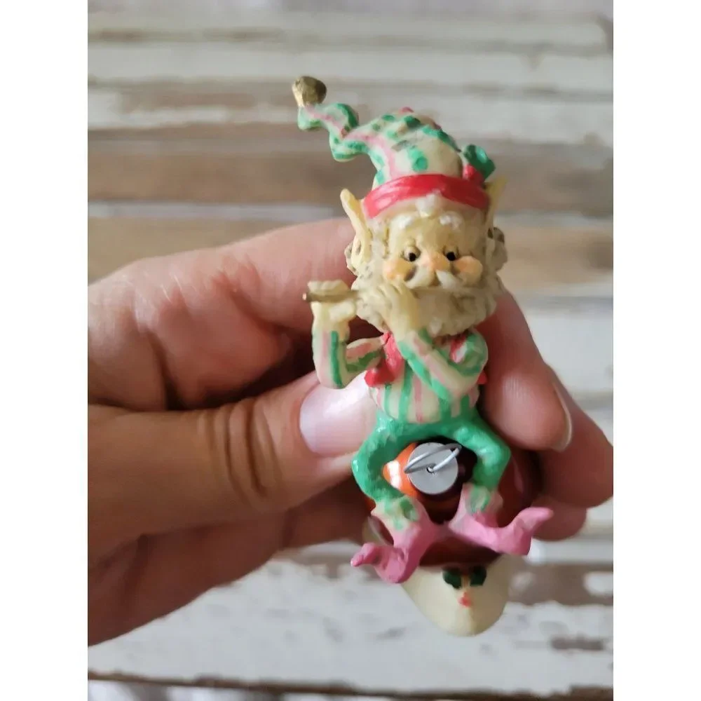 Enesco tiddles ornament elf‎ flute musician sandi zimnicki vintage village